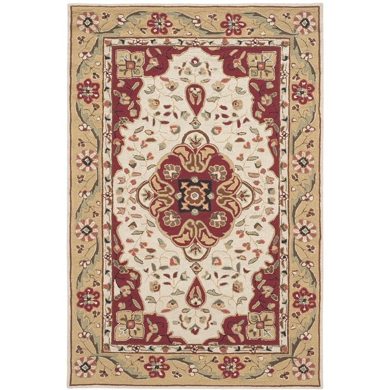 Safavieh Durarug 4' X 6' Hand Hooked Rug in Creme and Red