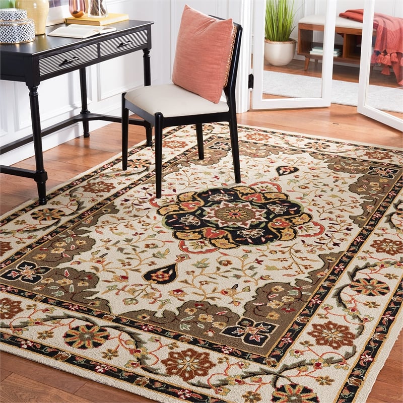 Safavieh Durarug 4' X 6' Hand Hooked Rug in Cream and Olive