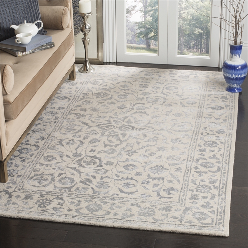 Safavieh Glamour 9' X 12' Hand Tufted Wool Rug in Silver and Ivory