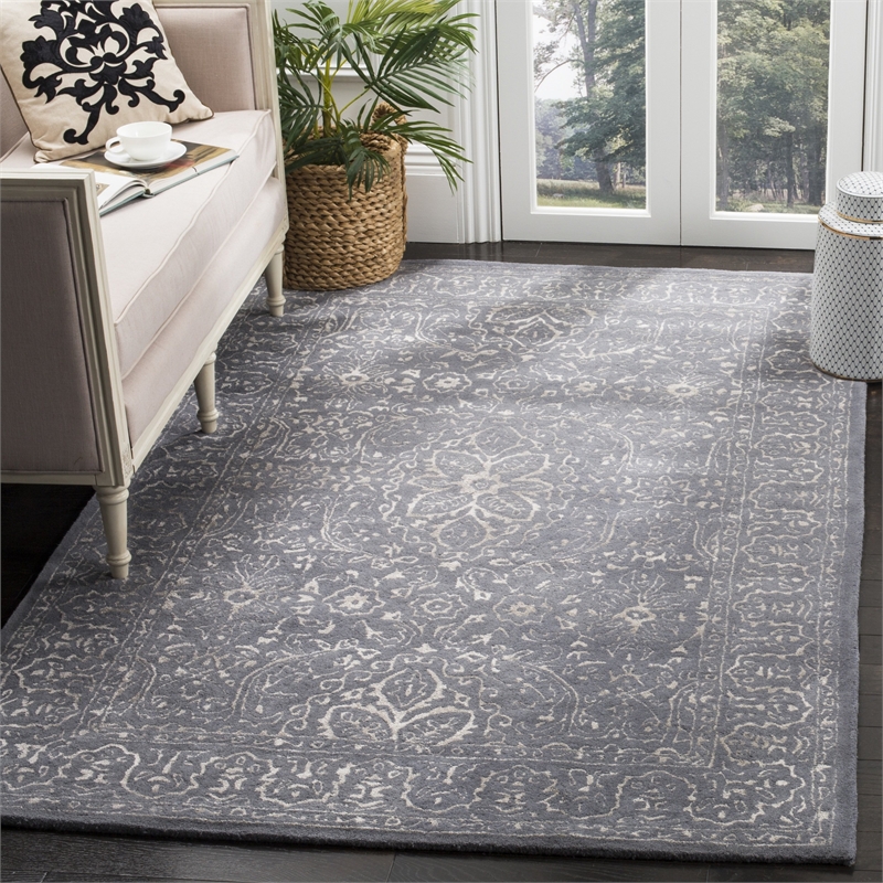Safavieh Glamour 6' X 6' Square Hand Tufted Wool Rug in Steel and Blue