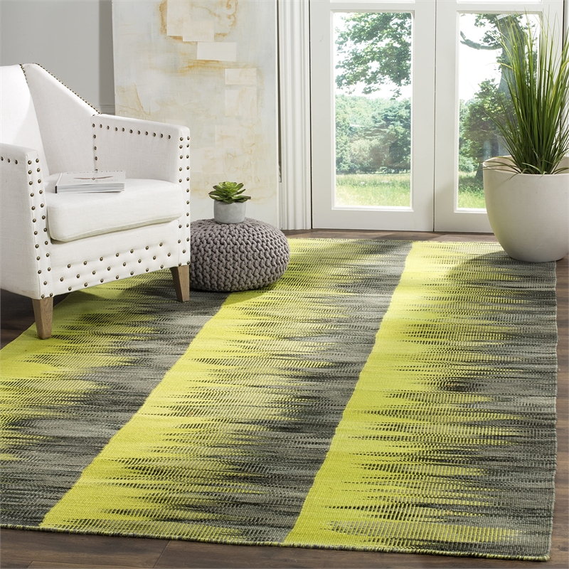 Safavieh Kilim 4' X 6' Hand Woven Wool Pile Rug in Green and Charcoal