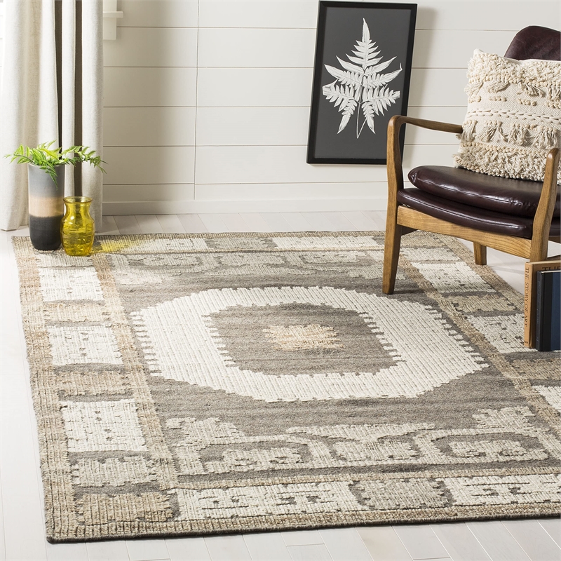 Safavieh Kenya 6' X 9' Hand Knotted Wool Pile Rug in Ivory and Brown