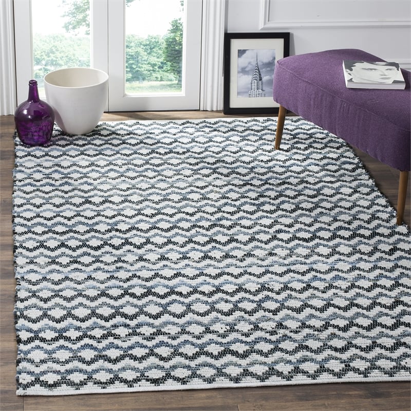 Safavieh Montauk 3' X 5' Hand Woven Cotton Rug in Ivory Blue and Black