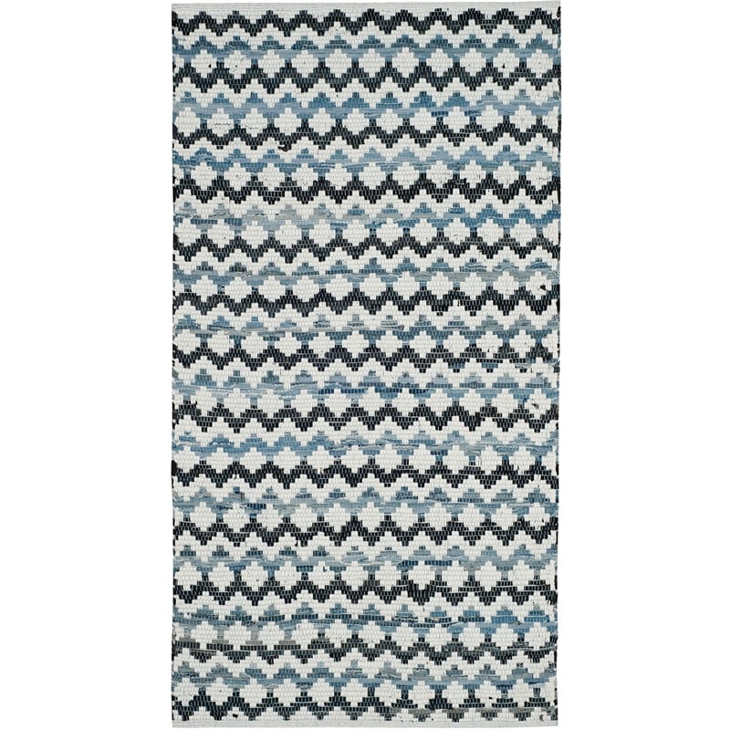 Safavieh Montauk 3' X 5' Hand Woven Cotton Rug in Ivory Blue and Black