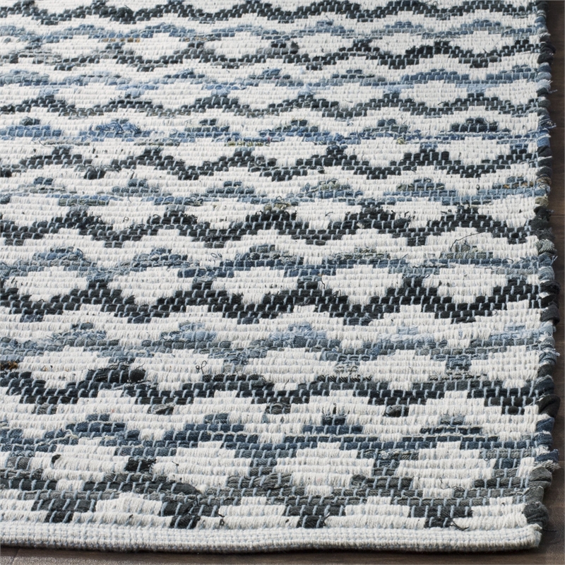 Safavieh Montauk 3' X 5' Hand Woven Cotton Rug in Ivory Blue and Black
