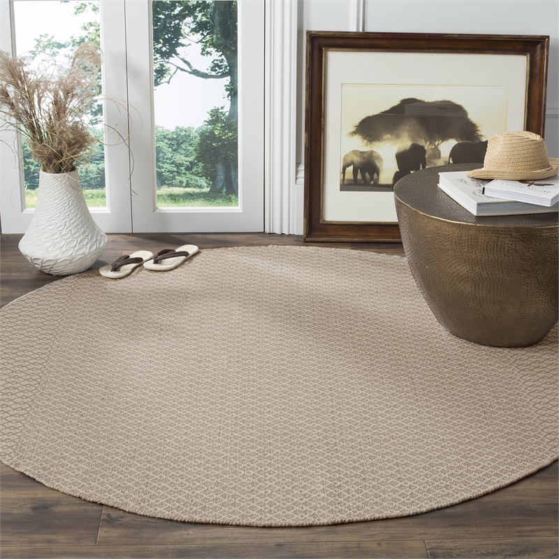 Safavieh Montauk 6' X 6' Round Hand Woven Cotton Rug in Ivory and Gray