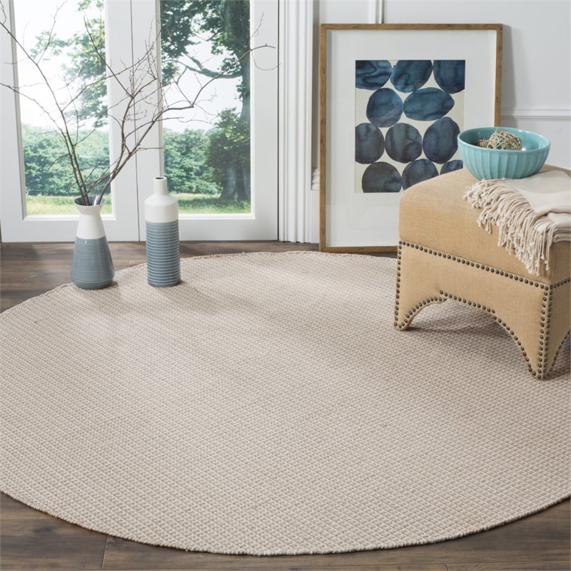 Safavieh Montauk 6' X 6' Round Hand Woven Cotton Rug in Ivory and Gray
