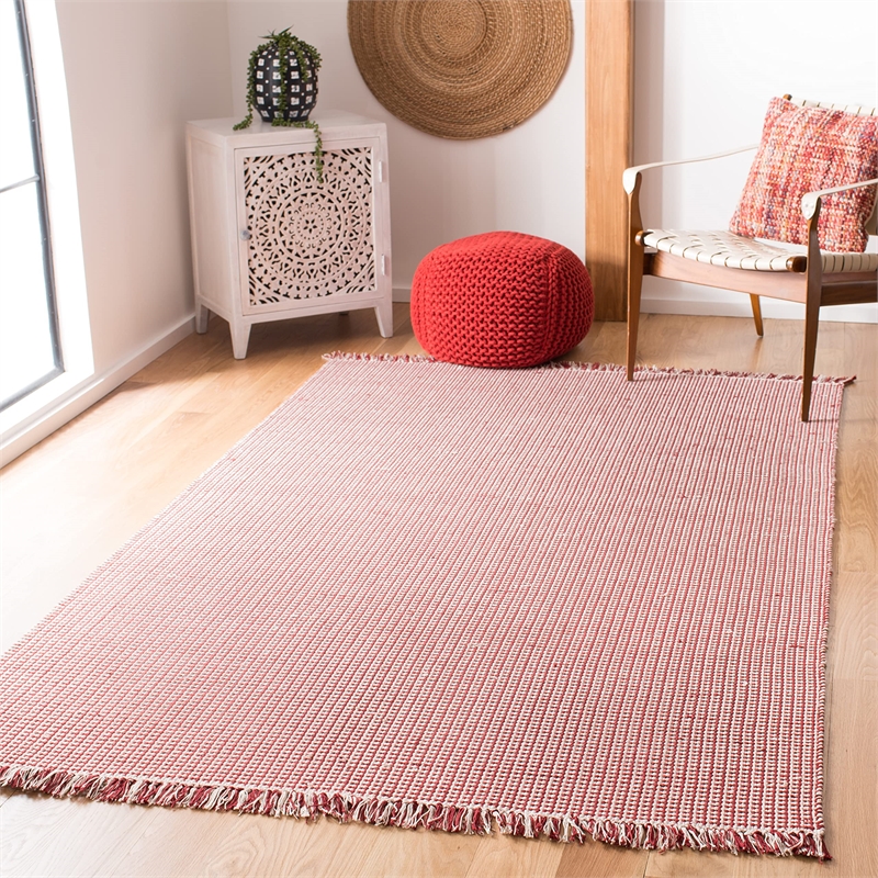 Safavieh Montauk 3' X 5' Hand Woven Cotton Pile Rug in Ivory and Red