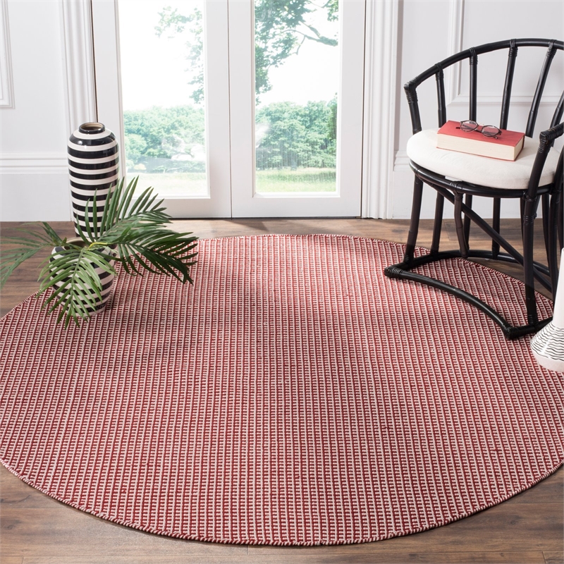 Safavieh Montauk 6' X 6' Square Hand Woven Cotton Rug in Ivory and Red
