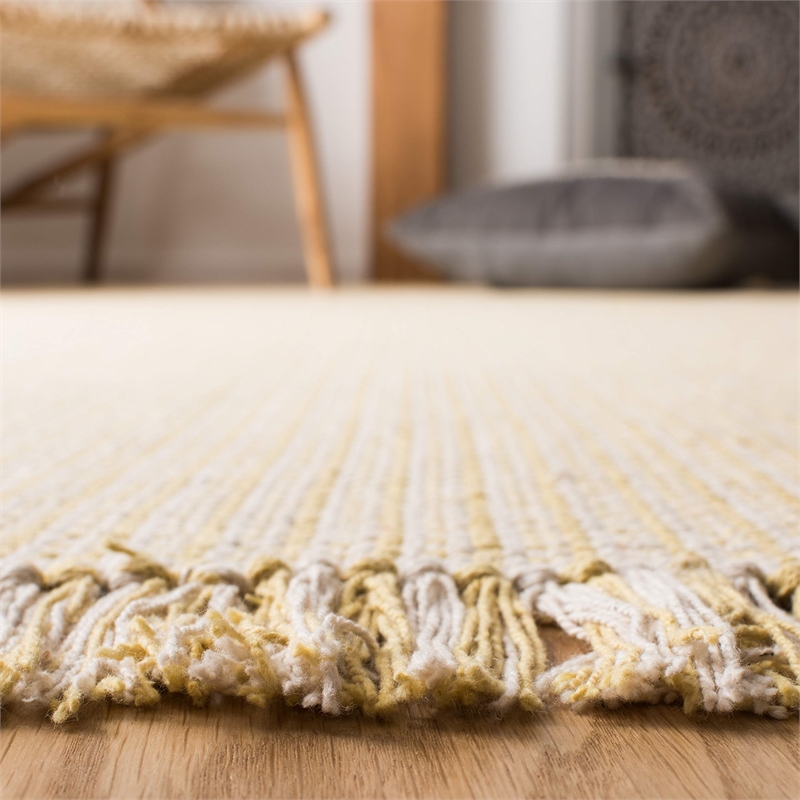 Safavieh Montauk 3' X 5' Hand Woven Cotton Rug in Ivory and Yellow