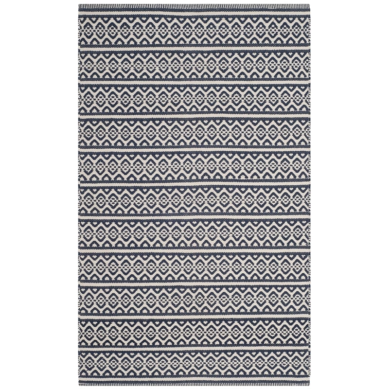 Safavieh Montauk 3' X 5' Hand Woven Cotton Pile Rug in Ivory and Navy