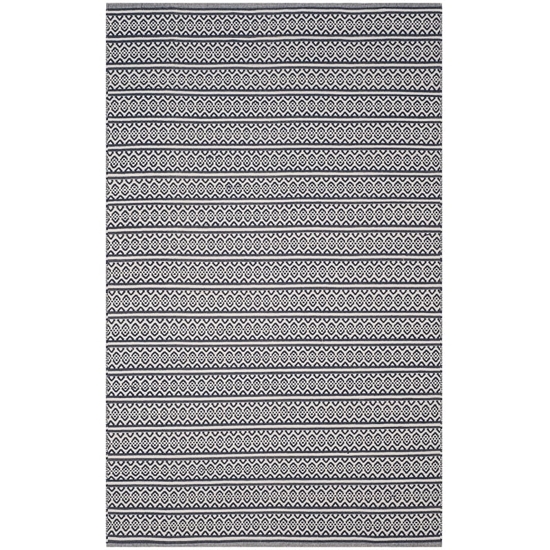 Safavieh Montauk 6' X 9' Hand Woven Cotton Pile Rug in Ivory and Navy