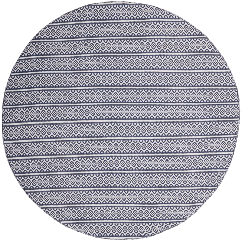 Safavieh Montauk 6' X 6' Round Hand Woven Cotton Rug in Ivory and Navy