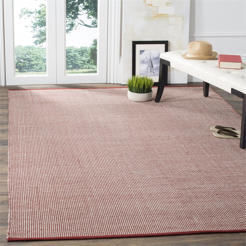 Safavieh Montauk 6' X 6' Square Hand Woven Cotton Rug in Ivory and Red