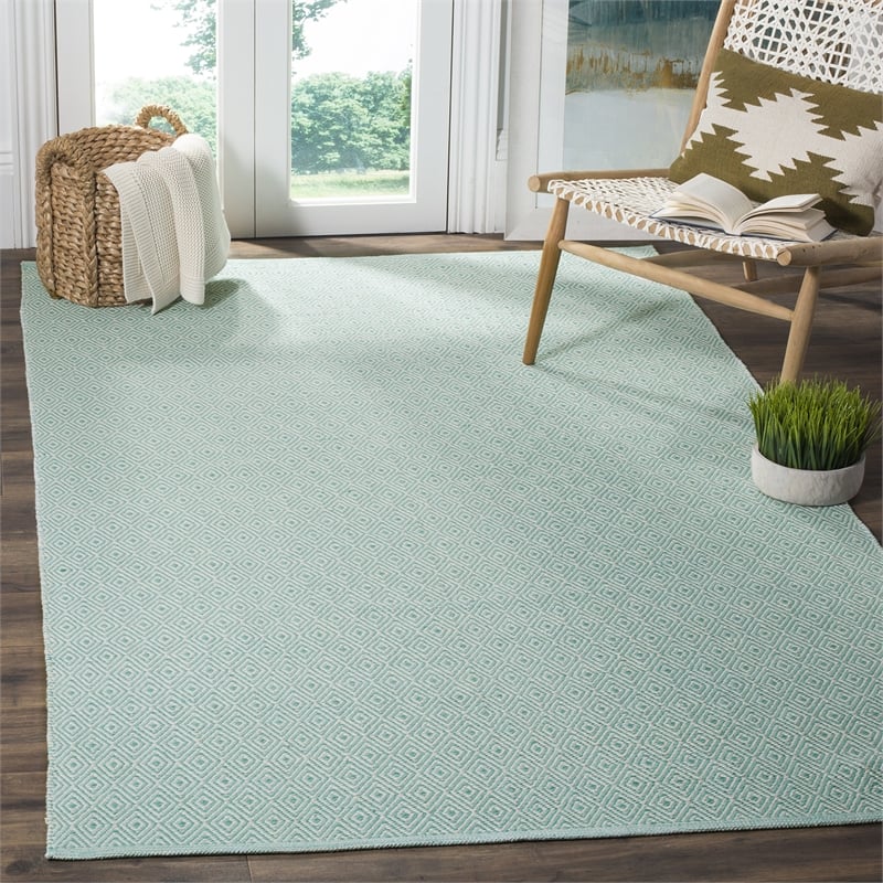 Safavieh Montauk 4' X 6' Hand Woven Cotton Pile Rug in Ivory and Aqua