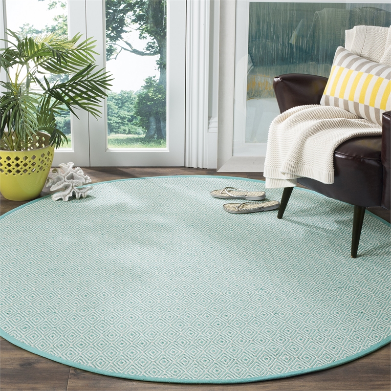 Safavieh Montauk 4' X 4' Round Hand Woven Cotton Rug in Ivory and Aqua