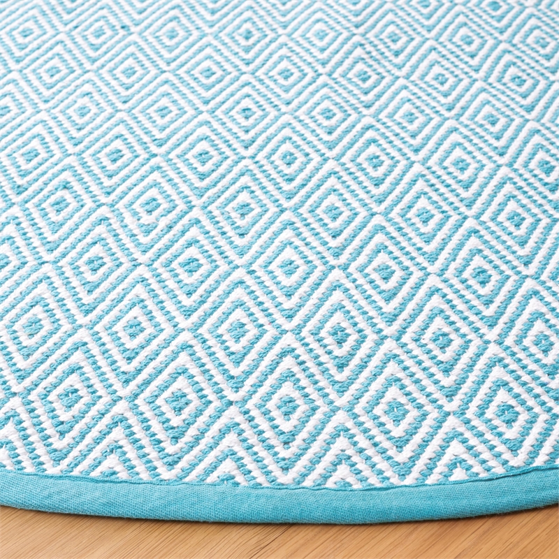 Safavieh Montauk 4' X 4' Round Hand Woven Cotton Rug in Ivory and Aqua