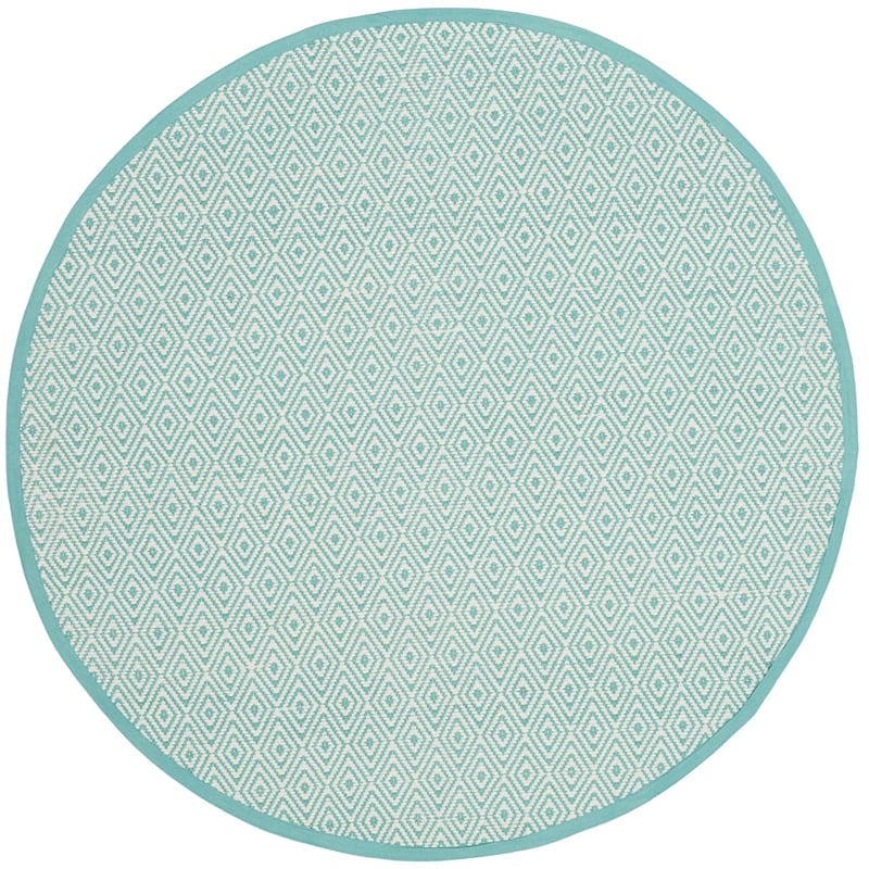 Safavieh Montauk 6' X 6' Round Hand Woven Cotton Rug in Ivory and Aqua