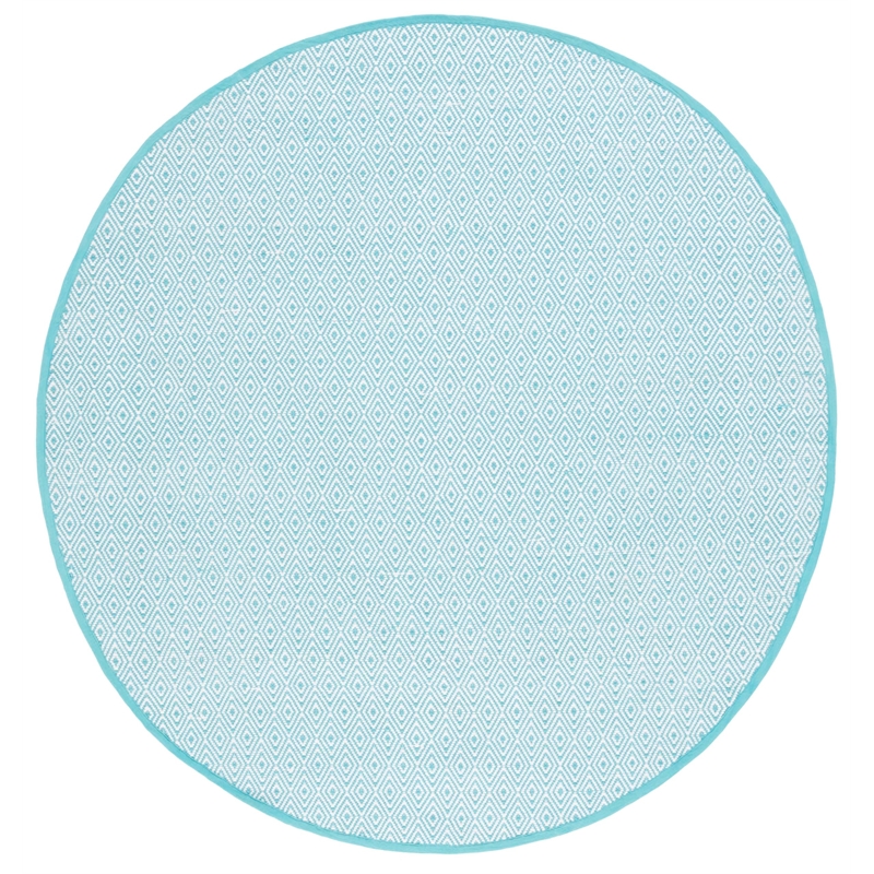 Safavieh Montauk 6' X 6' Round Hand Woven Cotton Rug in Ivory and Aqua