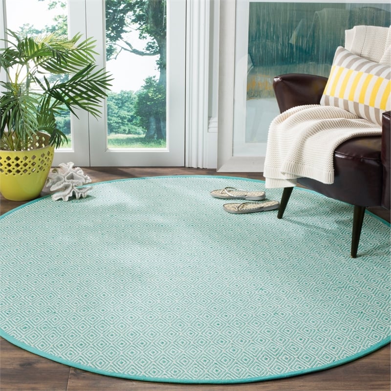 Safavieh Montauk 3' X 5' Hand Woven Cotton Rug in Ivory and Light Blue