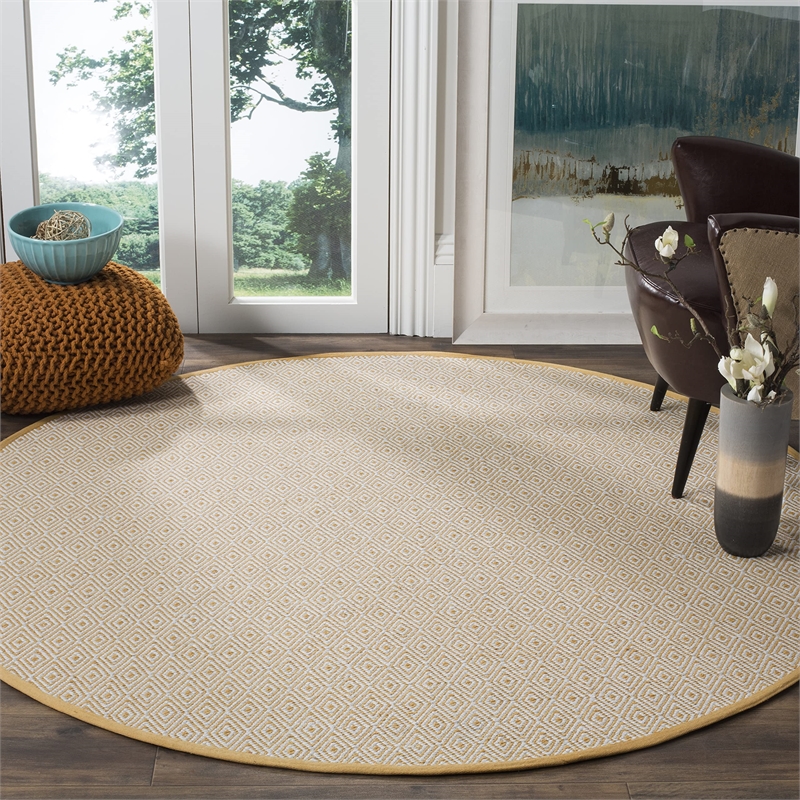 Safavieh Montauk 6' X 6' Round Hand Woven Cotton Rug in Ivory and Gold