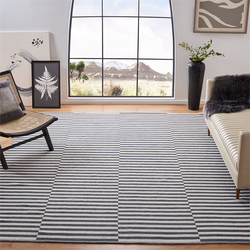 Safavieh Montauk 9' X 12' Hand Woven Cotton Rug in Ivory and Gray