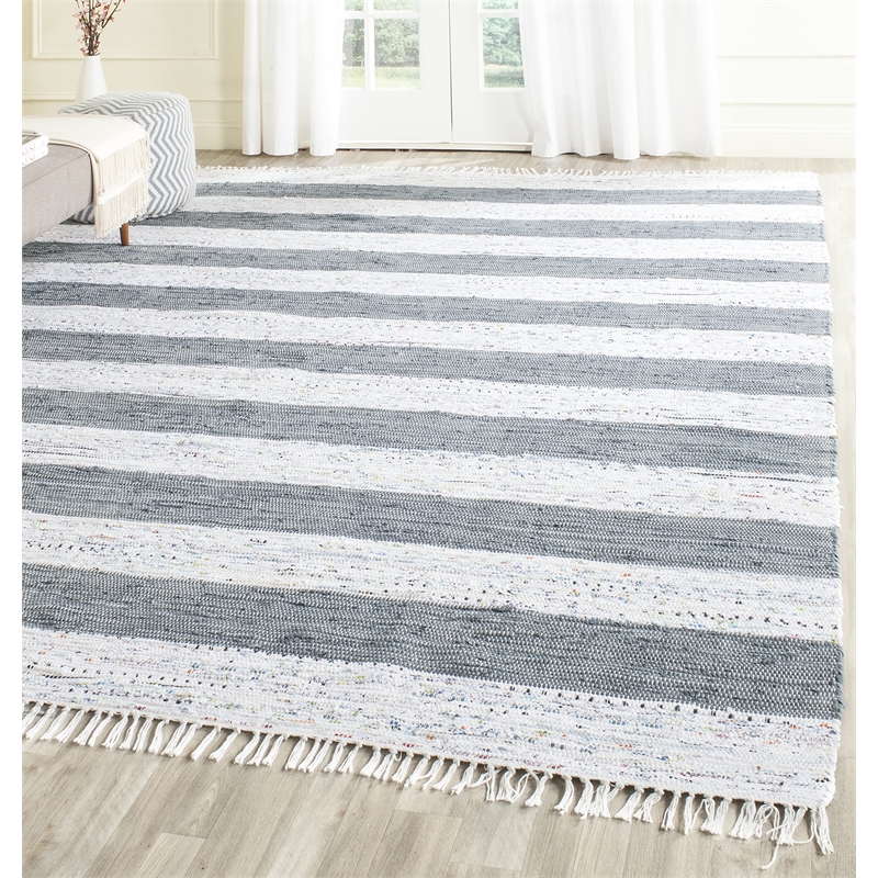 Safavieh Montauk 9' X 12' Hand Woven Cotton Rug in Ivory and Gray