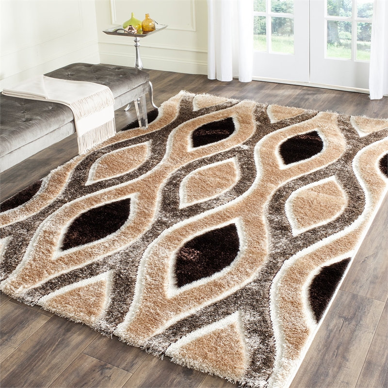 Safavieh Miami Shag 4' X 6' Rug in Beige and Brown