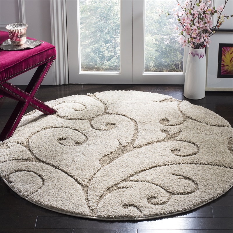 Safavieh Florida Shag 8' X 8' Round Rug in Cream and Beige