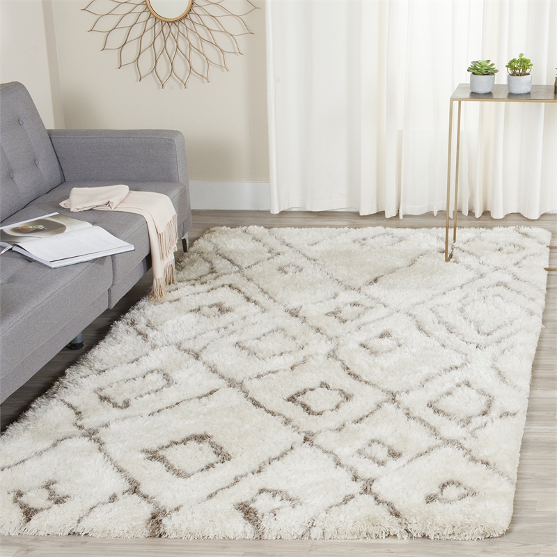 Safavieh Toronto Shag 8' X 10' Hand Tufted Rug in Ivory and Light Gray