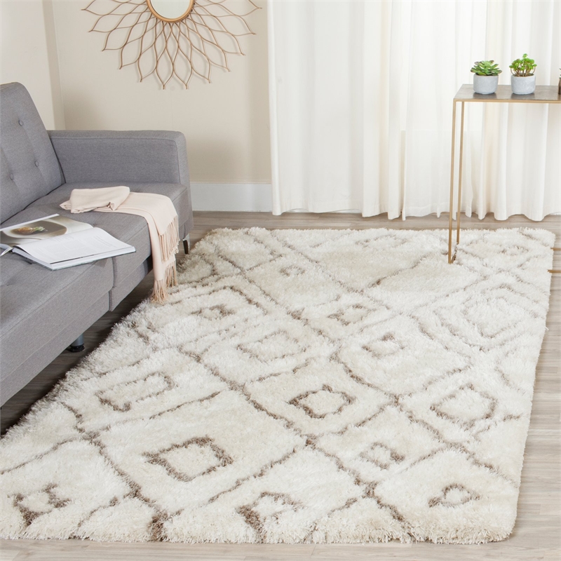 Safavieh Toronto Shag 8' X 10' Hand Tufted Rug in Ivory and Beige