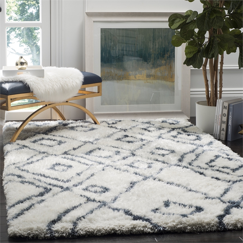 Safavieh Toronto Shag 3' X 5' Hand Tufted Rug in Ivory and Blue