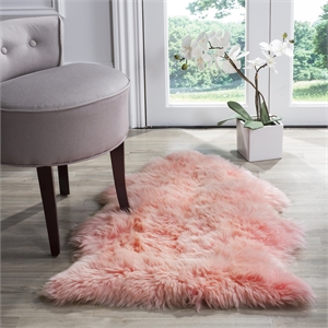 Safavieh Sheepskin Shag 2' X 3' Natural Sheep Skin Rug in Solid Pink