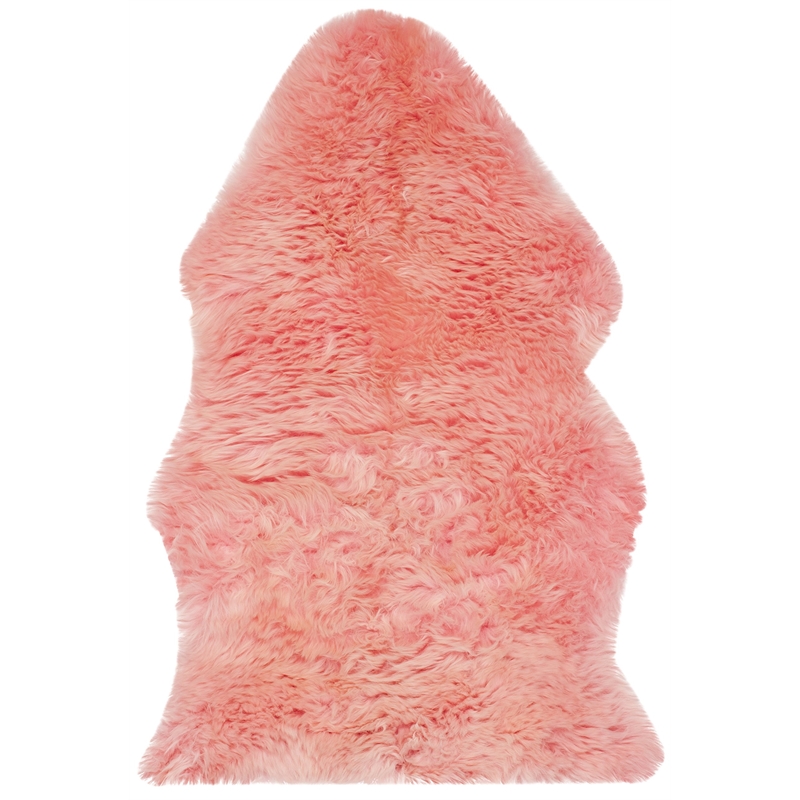 Safavieh Sheepskin Shag 2' X 3' Natural Sheep Skin Rug in Solid Pink