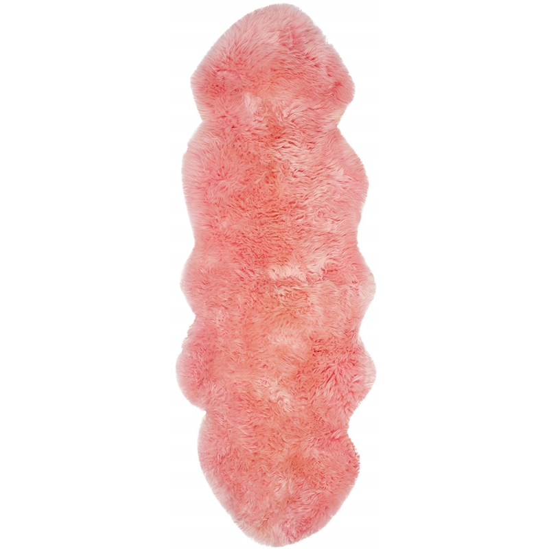 Safavieh Sheepskin Shag 2' X 6' Natural Sheep Skin Rug in Solid Pink