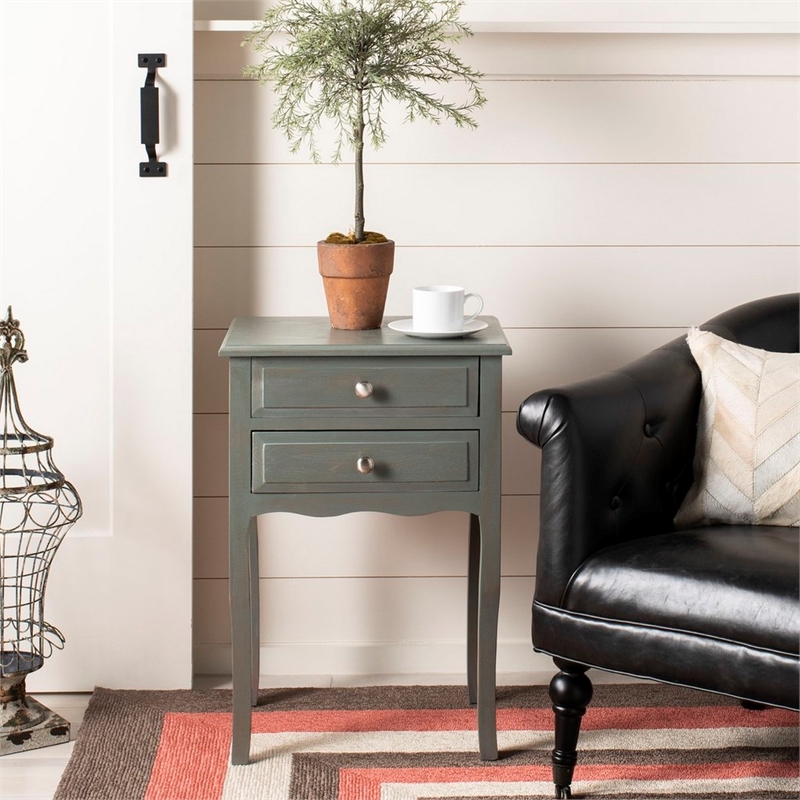 Safavieh Lori Wood End Table With Storage Drawers in Gray