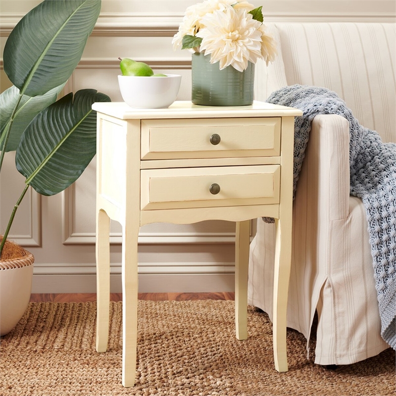 Safavieh Lori Wood End Table With Storage Drawers in Cream