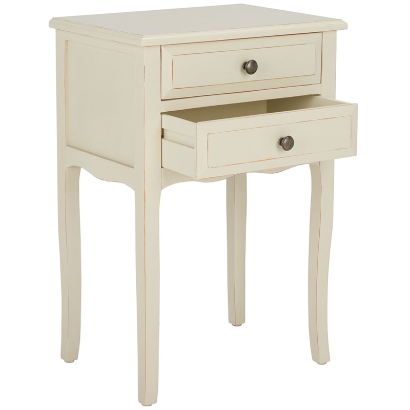 Safavieh Lori Wood End Table With Storage Drawers in Cream