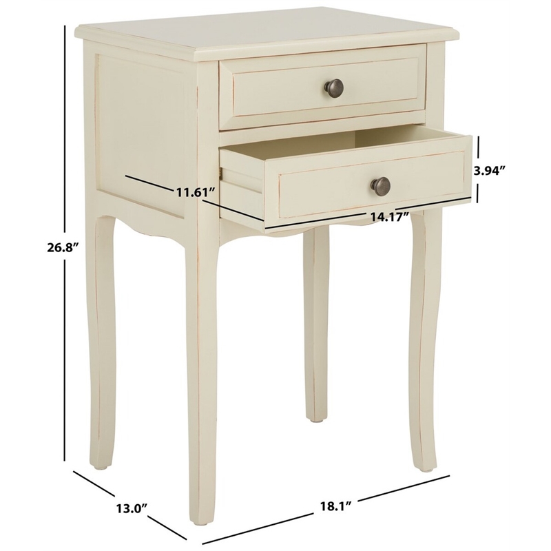 Safavieh Lori Wood End Table With Storage Drawers in Cream