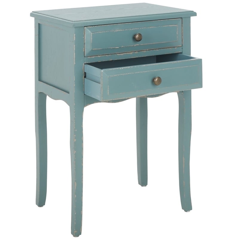 Safavieh Lori Pine Wood End Table With Storage Drawers in Blue