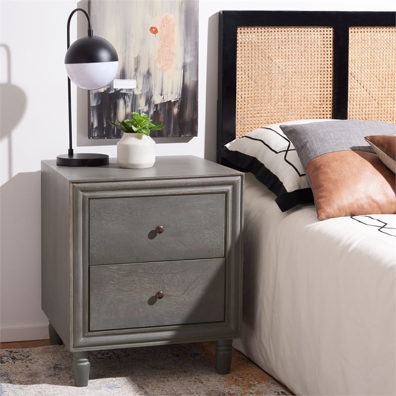 Safavieh Blaise Solid Wood Nightstand with Storage Drawers in Ash Gray