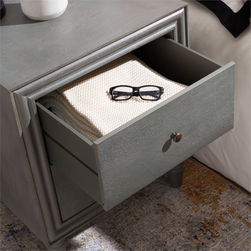 Safavieh Blaise Solid Wood Nightstand with Storage Drawers in Ash Gray