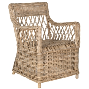 Safavieh Hinaku Rattan Arm Chair with Lattice Weave Back in Natural/Gray