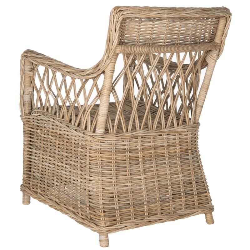 Safavieh Hinaku Rattan Arm Chair with Lattice Weave Back in Natural/Gray