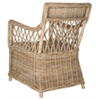 Safavieh Hinaku Rattan Arm Chair with Lattice Weave Back in Natural/Gray