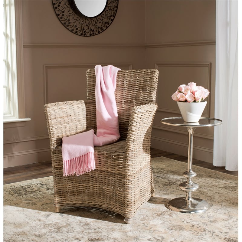 Safavieh Natuna Rattan Arm Chair in Natural/Soft Gray