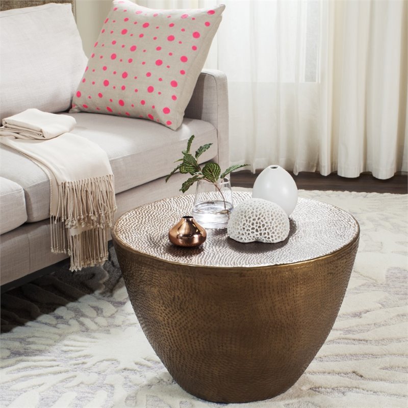 Safavieh Myrtis Round Metal Accent Coffee Table in Brass
