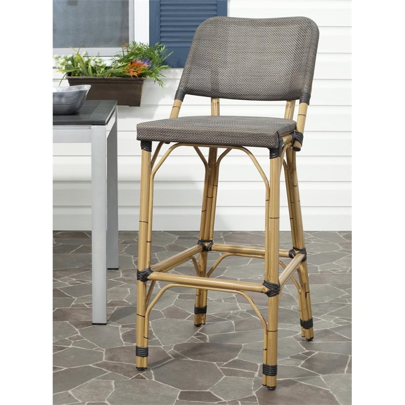 Safavieh Deltana PE Wicker and Aluminum Bar Stool in Brown