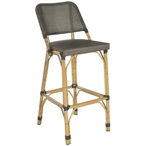Safavieh Deltana PE Wicker and Aluminum Bar Stool in Brown