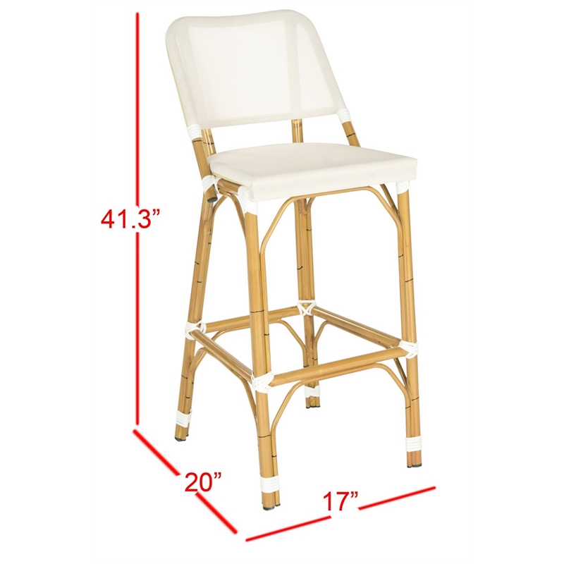 Safavieh Deltana PE Wicker and Aluminum Bar Stool in Beige